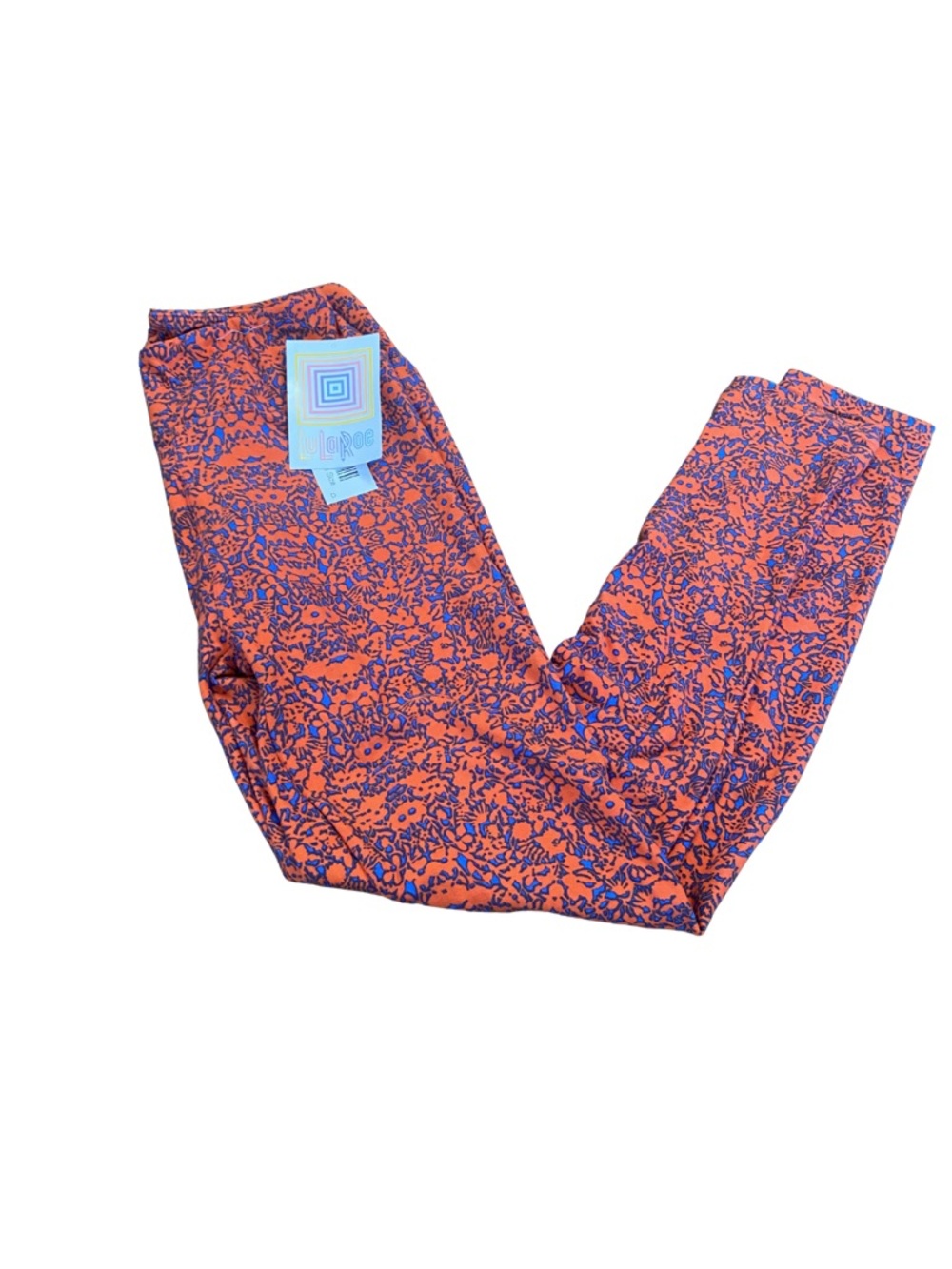 LulaRoe OS Leggings Orange Blue Abstract Buttery Soft Stretch NWT
